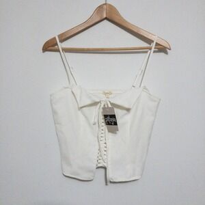 Pitaya Lace Up Smock Back Tank Top Womens Large White Spaghetti Strap Crop